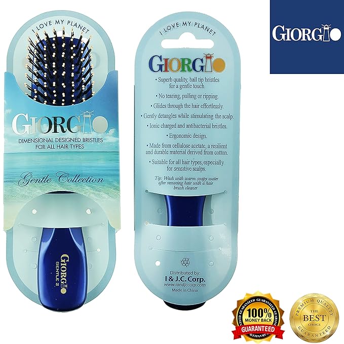 GIORGIO Hair Brush for Men and Women, Gentle Mini Detangler Hair Brush for Thick Hair, Scalp Massager Brush, Travel Detangling Brush, All Hair Types - Blue, 1 Count
