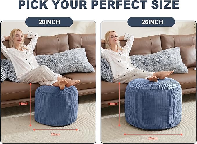 Pouf Ottoman Foot Stools Ottoman with Foam Small Corduroy Ottomans for Living Room Ottomans Pouf 20x15 Floor Poufs Foot Rest for Office Chair Blue Foot Stool Small