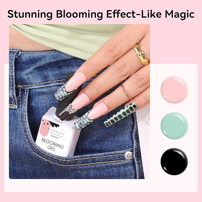 Makartt Blooming Gel-Clear 2 Pcs Marble Gels Nail Polish Blossom Gels for Spreading Effect,Gel Paint Nail Art Supplies for Watercolor Design,Floral Print, Nail Art Design DIY Manicure for Women