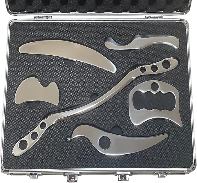 Gua sha Set, IASTM Tool Gua Sha Stainless Steel Muscle Scraper Set of 6 Picese for Soft Tissue Therapy and Reduce Arms,Legs,Back, Shoulder Muscle Pain(6CXIAO pcs)……