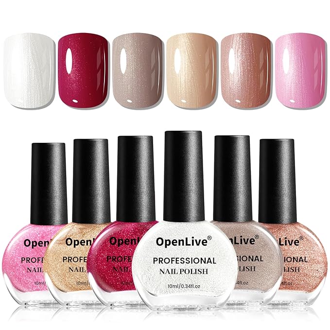 10ml Glitter Nail Polish Set 6 Colors Glitter Red Pink White Nail Polish Set for Nail Art