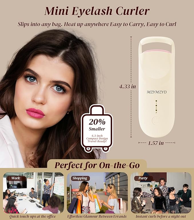 Heated Eyelash Curler, Eyelash Curlers with 10S Quick Heat-Up, 2 Temp Settings, 3S Styling & 24H Long-Lasting Natural Curl, Type-C Recharge, Mini Electric Eyelash Curler for Travel - Apricot