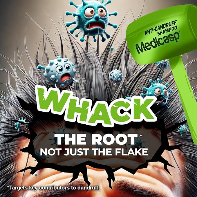 Medicasp Anti-Dandruff Shampoo and Massager Kit – Coal Tar for Dandruff, Psoriasis, and Seborrheic Dermatitis, Scalp Massager Brush for Exfoliation and Care, 6 fl oz