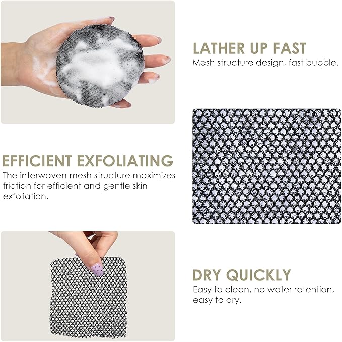INNERNEED Exfoliating Net Cover Sponge Bath Scrubbing Loofah Rough Washcloth Case 2pcs, Only for INNERNEED Silicone Body Brush (Black Case)