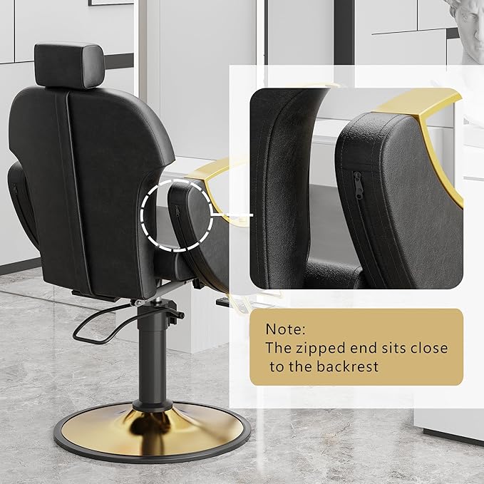 Barber Chair, Reclining Hair Salon Chair, 360 Degrees Swivel Styling Chair, Height Adjustable Hydraulic Shampoo Chairs, Spa Equipment (Black)