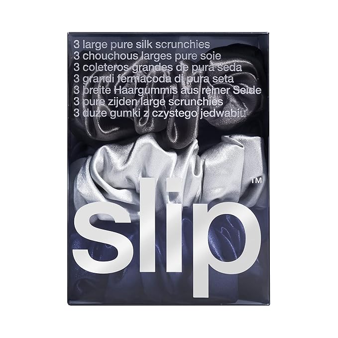 slip Pure Silk Large Scrunchies - The Midnight Collection | Ultra Soft, Anti-Crease, Hair-Friendly | 100% Pure Mulberry Silk | Set of 3, Durable, Gentle on Hair | Ideal for All Hair Types