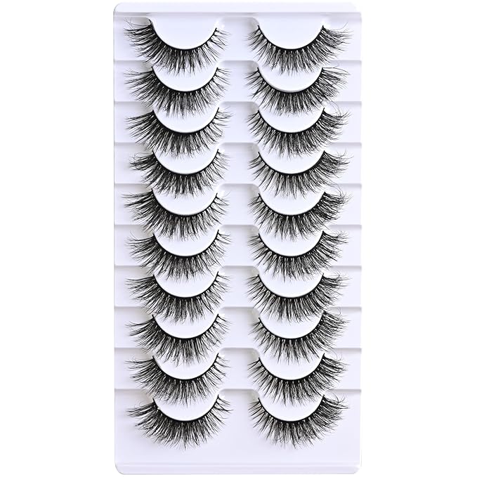FARRED Natural Lashes Short False Eyelashes Wispy Mink Eye Lash Fluffy Wispies Eyelash Natural Look 10 Pairs Fake Lashes Pack Volume Lash Strips Pestañas