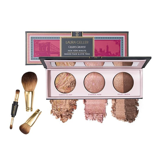 LAURA GELLER NEW YORK Holiday 2025 Gellers Greatest Kit - Baked Face & Eye Palette New York Minute + 4-in-1 Travel Makeup Brush