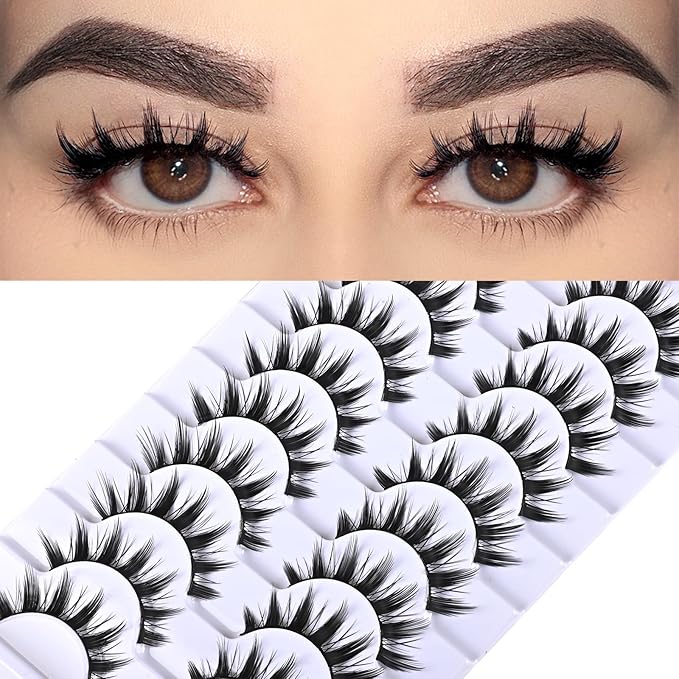FARRED Manga Lashes Spiky Anime Eyelashes 10 Pairs Cosplay False Wispy Lash Strips Doll Eye Spike Wet Fake Eyelash 16mm Manhwa Cluster Lashes Natural Thick Korean Japanese Style Individual Lash