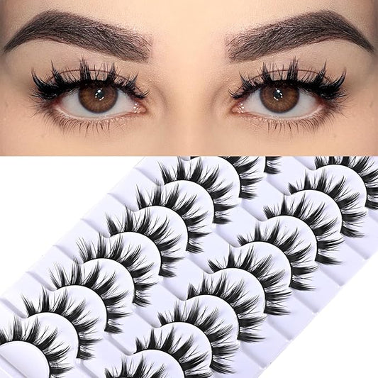 FARRED Manga Lashes Spiky Anime Eyelashes 10 Pairs Cosplay False Wispy Lash Strips Doll Eye Spike Wet Fake Eyelash 16mm Manhwa Cluster Lashes Natural Thick Korean Japanese Style Individual Lash