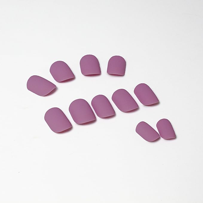 Plum Purple Press On Nails Short Square,KQueenest Glue on Nails,Short Fake Nails Kit Acrylic Pure Matte Color Gel Nails Set Natural Fingernails Manicure for Women Girls in 24PCS