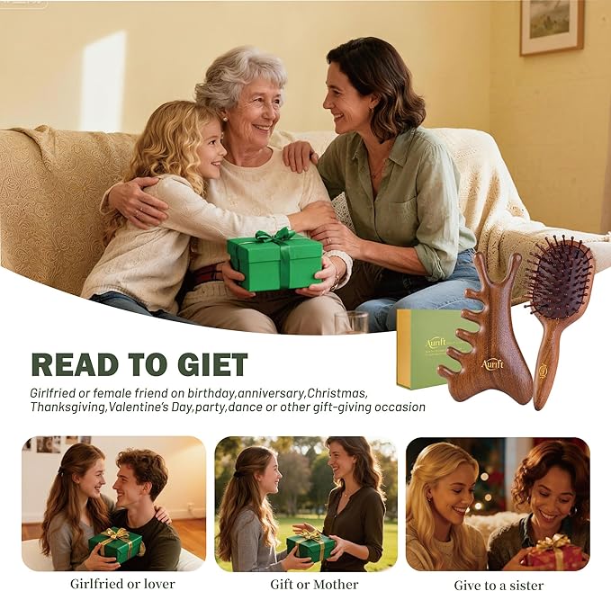 Scalp Massager Brush & Gua Sha Tool Set - Wooden Comb for Scalp Stimulation, Facial Massage & Relaxation, Handcrafted Natural Self-Care Gift Set with Storage Bag, King Wood