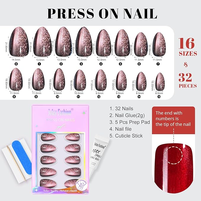 Cat Eye Press on Nails Short, Jofay Fashion Soft Gel Fake Nails, Purple-Green Color-changing Shimmer Cat Eyes Nails, Reusable & Glossy Acrylic False Glue on Nails Kit for Women