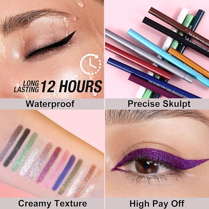 Silver Grey Eyeliner Waterproof Silver Gray Eyeliner Pencil Retractable grey gel eyeliner Smudge-proof Long Lasting Hypoallergenic (11# silver grey shimmer)