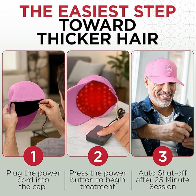 Red Light Therapy Hair Growth Cap – FDA Cleared Laser Treatment for Hair Regrowth and Reduced Shedding – LED & Laser Red Light Therapy Clinically Proven in Double-Blind Studies - Pink