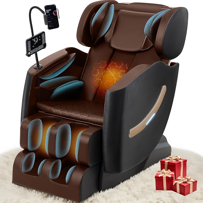 2025 Massage Chair Full Body, Zero Gravity Shiatsu Massage Recliner Chair, 10 Fixed Rollers, Waist and Foot Heating, 6 Auto Mode, Touch Screen Controller, Gift for Family (Brown)