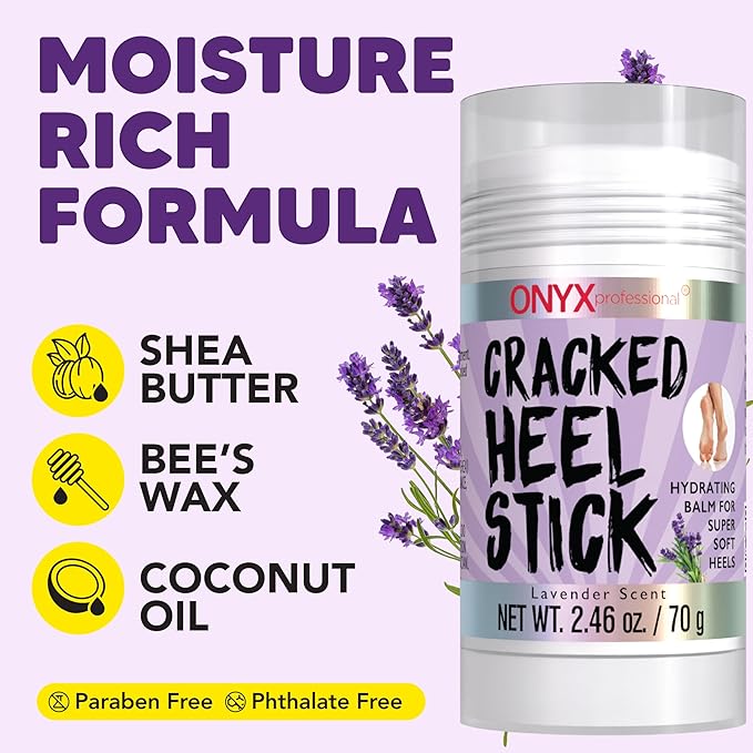 Onyx Professional Cracked Heel Repair Balm Stick, Lavender Scent, 1 Pack - Dry Heels Dry Cracked Feet Treatment, Moisturizing Heel Balm Rolls On, No Mess Like Foot Cream or Foot Lotion