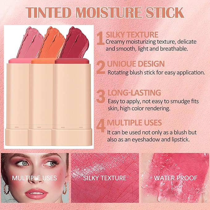 DAGEDA Cream Blush For Cheeks, 2-in-1 Face Blush Makeup (Pink)