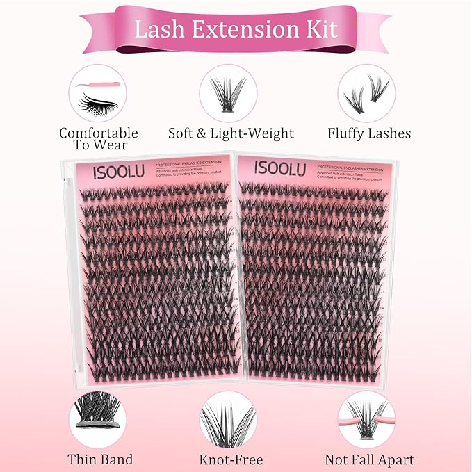 Fairy Lash Clusters Manga Individual Lashes C Curl Wispy Eyelash Clusters WideSpan Eyelash Extension Kit with Lash Bond and Seal Wet-Look Spiky Cluster Lashes (40D 240pcs)