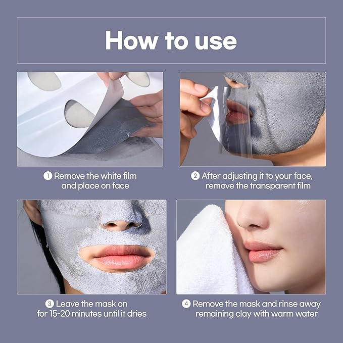 Pore Reset Mud Mask, No Tools and Brush Needed, Bentonite Clay Sheet Mask, 4+1 Pack
