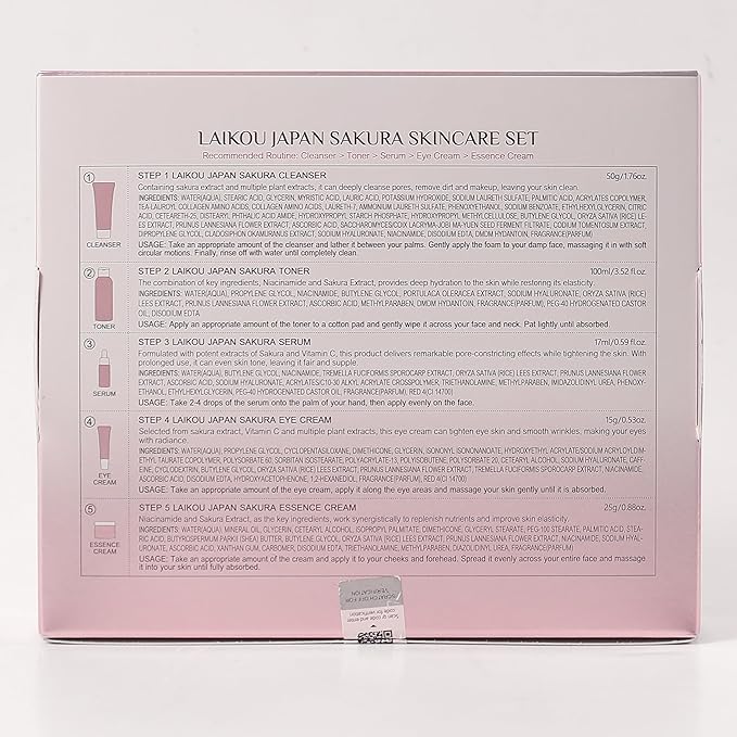 LAIKOU SAKURA Skin Care, Skin Care Set, Face Mask, Eye Mask, Lip Mask with Serum, Cleanser, Toner, Eye Cream, Essence Cream for Women Teen Girls Mom Daughter Mother's Day Christmas Birthday