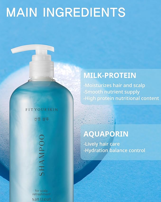 SAN TTEUT Scalp Refreshment Hair Shampoo - pH 5.5 Keratin & Protein Perfumed Shampoo for Hair Loss Relief, Cooling, Exfoliating - Mint & White Musk Scent - Paraben Free - 17 fl.oz.