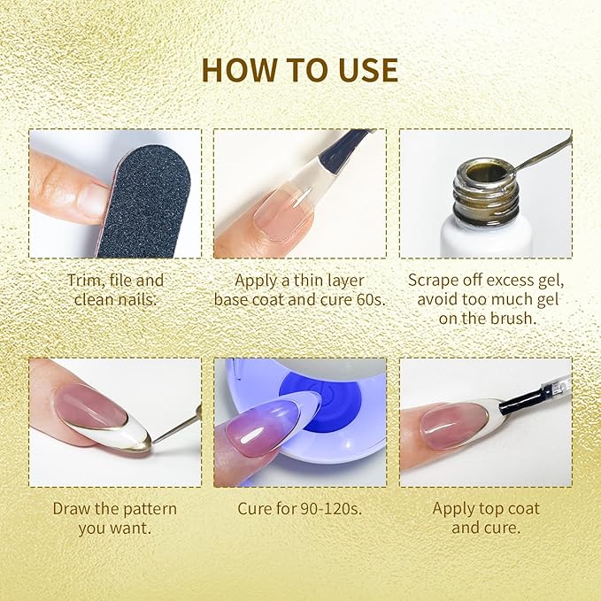 JODSONE 2pcs Metallic Nail Art Gel Liner Gold Mirror Chrome and Silvery 3D Effect Gel Nail Polish Thin Brush Metal Painted DIY at Home Salon Quality Gift for Women