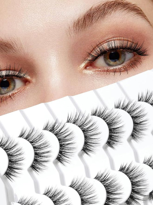 Lashes Wispy False Eyelashes Natural Volume Fluffy Lashes 12MM Strip Eyelashes with Thin Band C Curl Eyelashes False Eye Lashes Pack 7 Pair Siligli