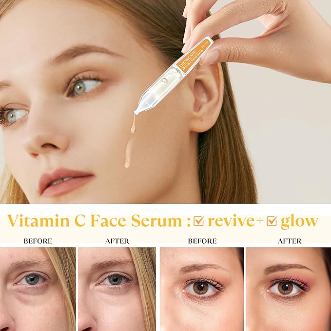 Vitamin C Face Serum with Hyaluronic Acid,Glutathione,Vitamin E & Niacinamide, Anti Aging Facial Serum for Wrinkles & Dark Spots,Hydrating & Glowing,30 Ampoules