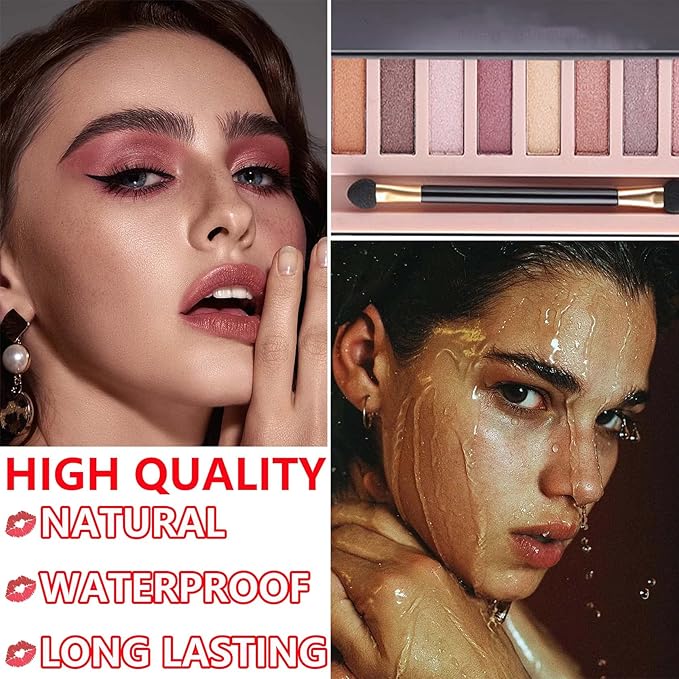 12 Colors Naked Eyeshadow Palette,Shimmer Glitter Eye Shadow Palette Makeup Natural Highly Pigmented Smokey Eyeshadow Palettes,Long-lasting Makeup Pallets for Women(Shimmer)