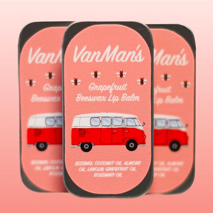 VanMan Beeswax Lip Balm Tin – Organic Beeswax with Coconut and Sweet Almond Oils, Lanolin, and Grapefruit Oil – Hydrating Moisturizer for Dry Lips – Grapefruit – 3 Tin Pack