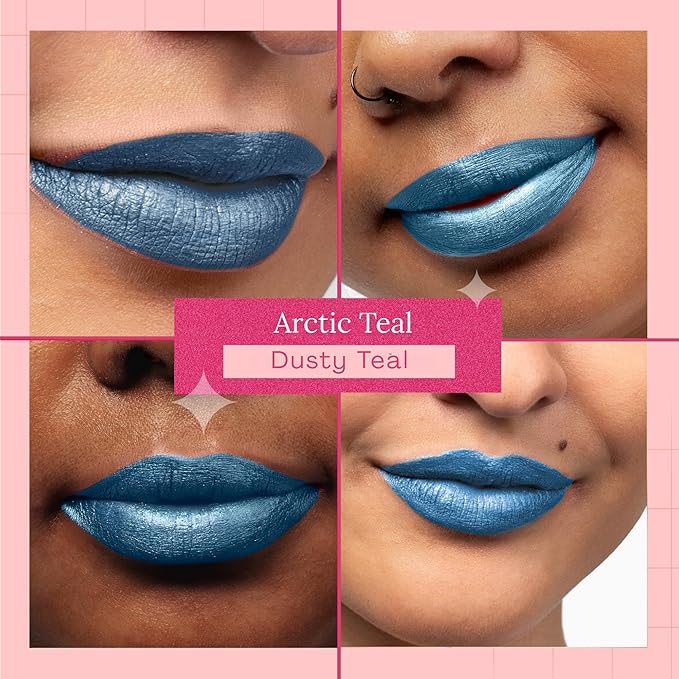 Aromi Teal Blue Metallic Liquid Lipstick | Turquoise, Sea Foam Lip Color with Shimmery Finish, Vegan, Cruelty-free, Long-lasting, Smudge Proof (Arctic Teal)