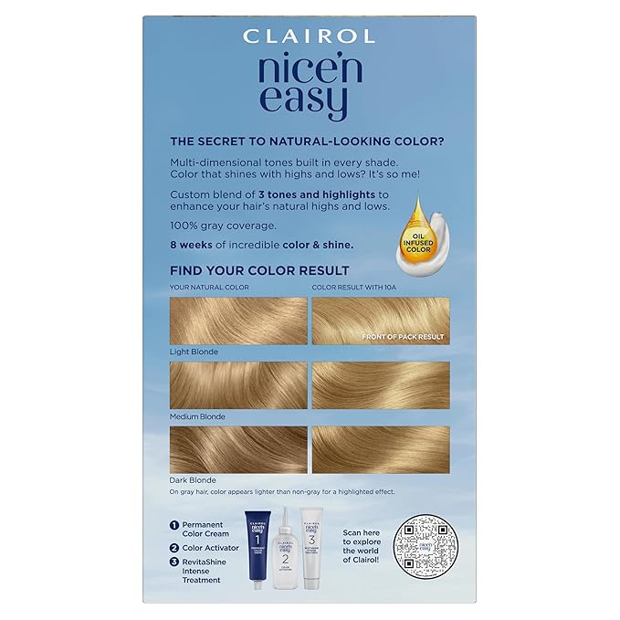 Clairol Nice'n Easy Permanent Hair Dye, 10A Extra Light Ash Blonde Hair Color, Pack of 1 - Packaging May Vary