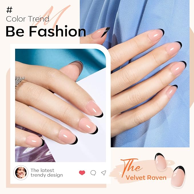 modelones Black French Tip Press On Nails, Christmas Short Oval Fake Nails Press Ons with Nail Glue, Adhesive Tabs, Nail File, Prep Pad, Manicure Stick, 32Pcs 16 Sizes