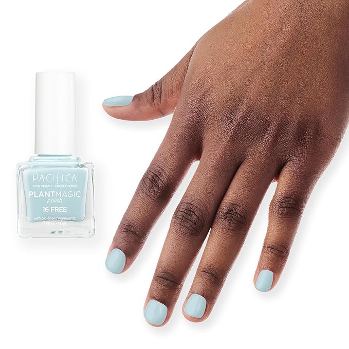 Pacifica Natural Nail Polish – Plant Magic Light Blue Nail Polish, 16-Free Bio-Sourced Formula with Long-Lasting Vibrant Colors for Glossy, Chip-Resistant Nails, Vegan & Cruelty-Free, Ocean Surf