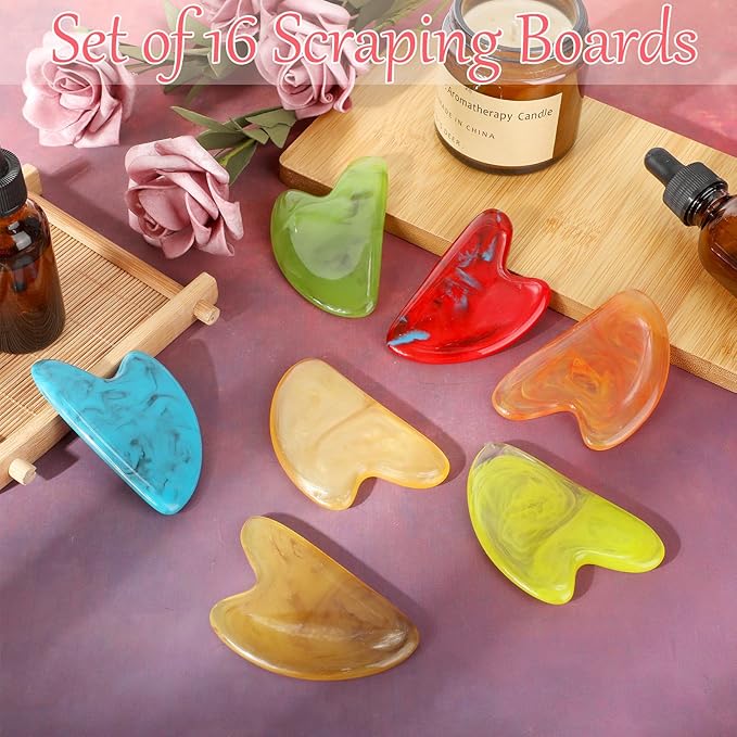 Sherr 16 Pcs Gua Sha Facial Tools Gua Sha Stone Facial Massage Tools Face Massager for Body Spa Acupuncture Relieve Muscle Tensions Puffiness