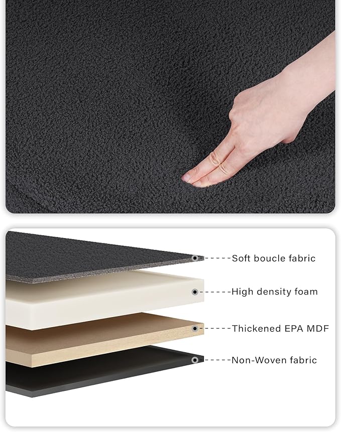 B FSOBEIIALEO Ottoman with Stroage, Round Sherpa Storage Ottoman Stool, Boucle Foot Rest22 x 22"x15.75" (Dark Grey)