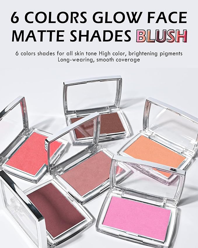 Powder Blush Palette, Matte Powder Makeup Blush for Cheeks, Natural Glow Face Blush Contour Palette, Lightweight, Smooth, Highly Pigmented Buildable Color, Long-lasting All-Day Face Enhancing-Rosewood