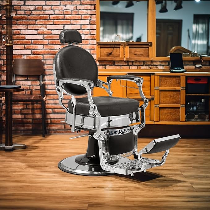 Winado Heavy Duty Vintage Recline Barber Chair Hydraulic with Headrest, Supports up to 700lbs & 360°Rotatable, Professional Salon Beauty Spa Shampoo Equipment (Buttonless Style)