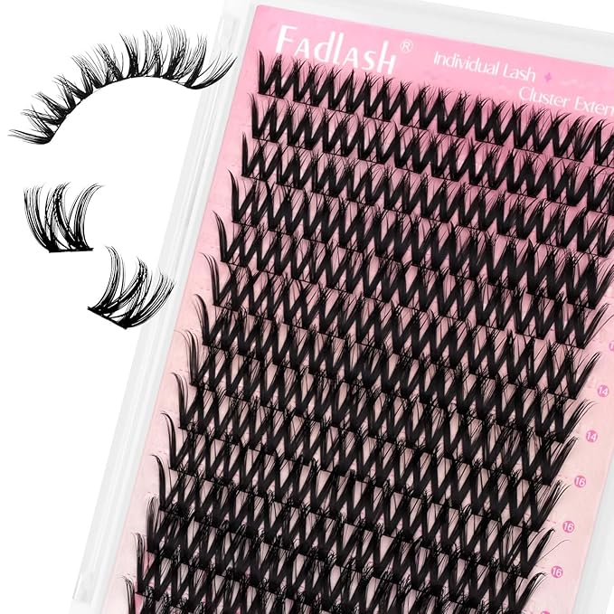 FADLASH Lash Clusters Natural Eyelash Clusters 12-18mm DIY D Curl Cluster Eyelash Extensions Reusable Individual Lashes with Soft Thin Band for Self Use (SBD006, 12-18mm)