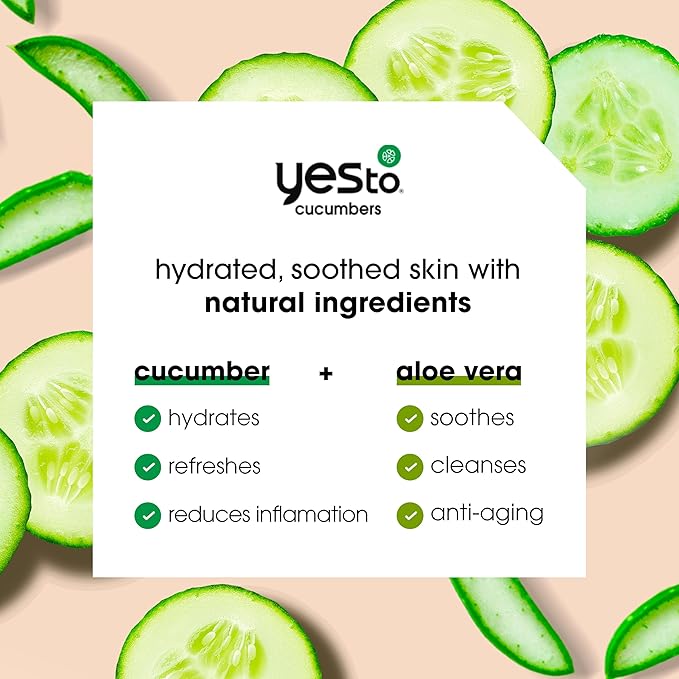Yes To Face Wipes for Women and Men, Sensitive Facial Cleansing Wipes for use as a Make Up Remover, Cleaning, Soothing, Cucumbers Aloe Vera (Pack of 2)