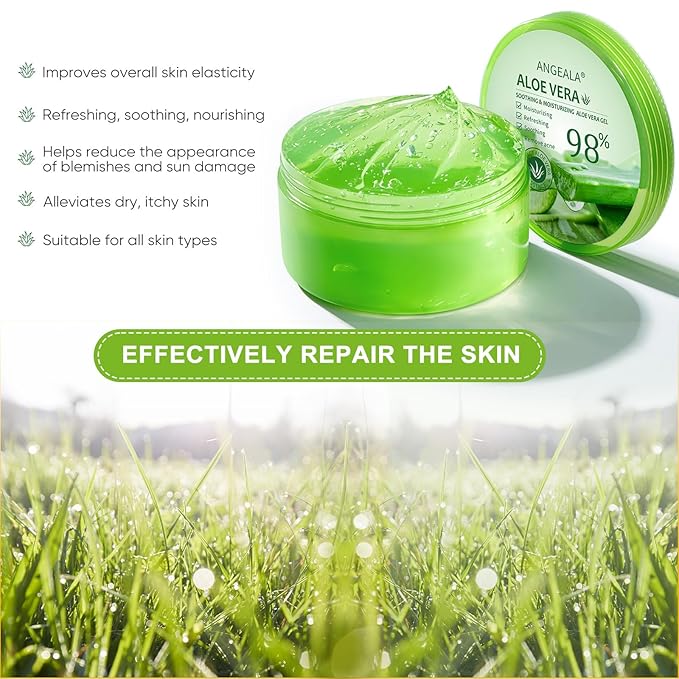 Organic Aloe Vera Gel for Face & Body Made within 12 Hours of Harvest, 98% Pure Aloe Vera Gel for Skin, Scalp, & Hair, Soothing Aloe Face Moisturizer,Multipurpose Skin Care（10oz）