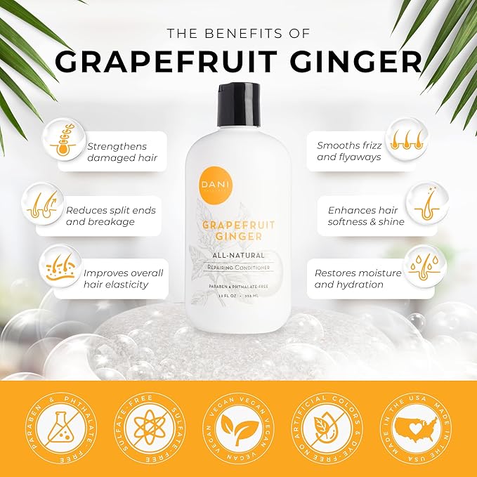 DANI Naturals Conditioner – Grapefruit Ginger, Detoxifying & Clarifying for Oily, Thick & Curly Hair, Lightweight Hydration & Scalp Refresh, Vegan & Color-Safe, 12 oz