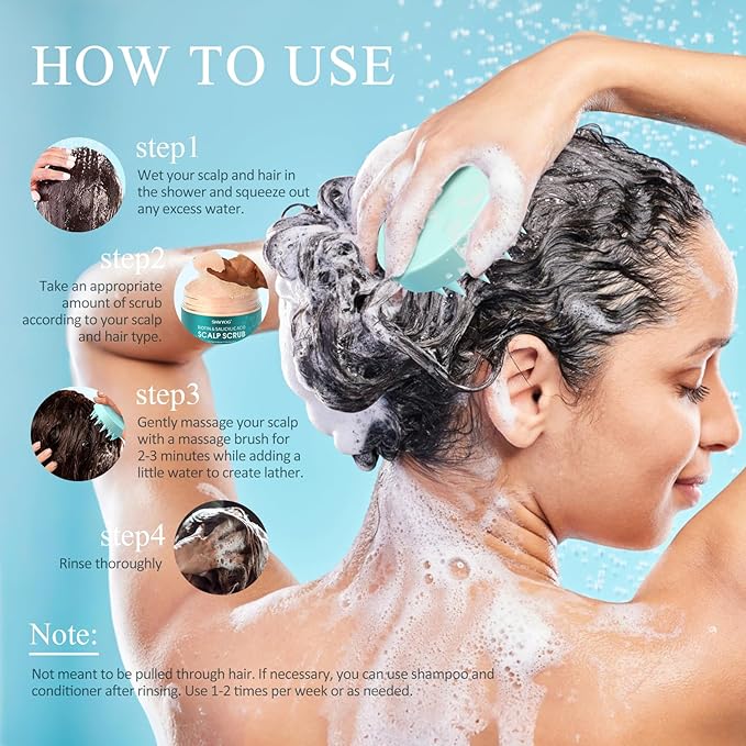 Scalp Scrub, Biotin 2-in-1 Scalp Exfoliator Scrub Clarifying Detox Shampoo with 3% Salicylic Acid & Tea Tree for Dandruff, Build Up, Itchy Scalp, Oily Hair & Dry Scalp Treatment with Scalp Massager