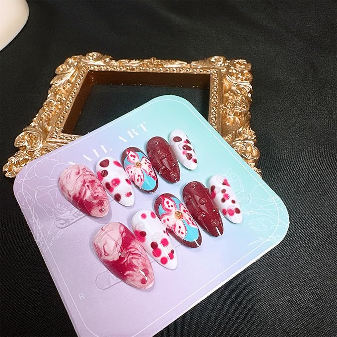 10pcs Halloween Press on Nails Medium Almond Fake Nails with 3D Snake Flower Designs Bloody False Nails Kit Halloween Acrylic Nails Full Cover Stick on Nail for Women Holiday Nail Decoration