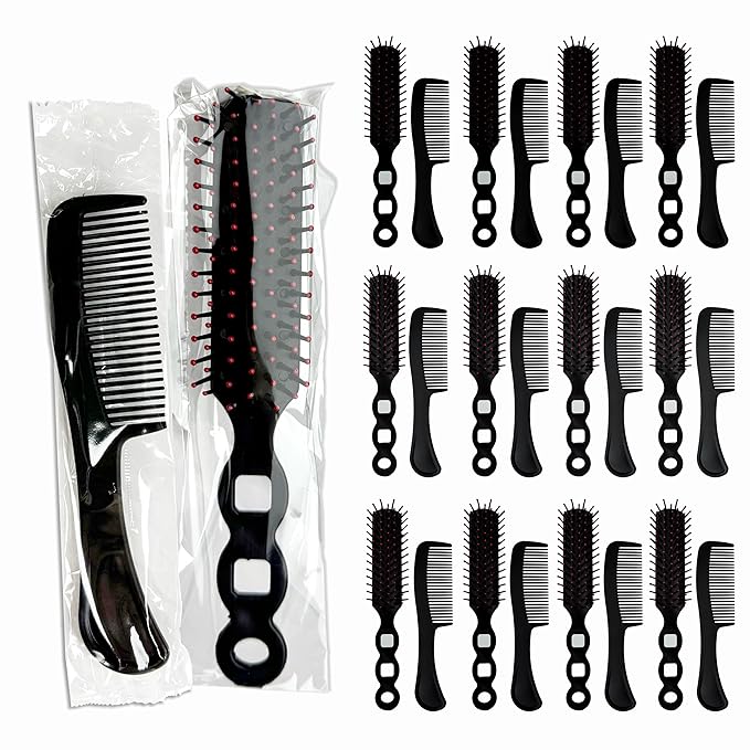 50pcs Hair Comb and Brush Set for Homeless, Light weight Black Hair Brushes Bulk Combs Individually Wrapped for Women Kids Wet Dry Curly and Straight Hair, Hotel Travel Shelter Nursing