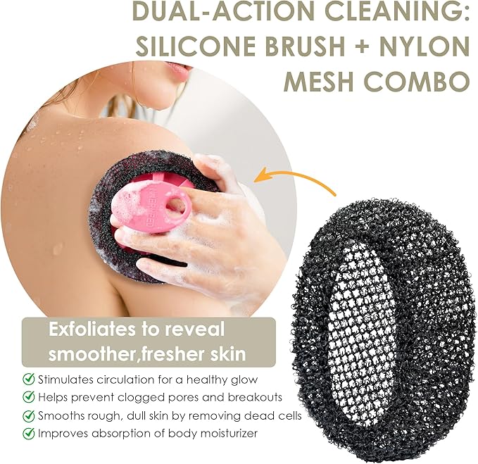 INNERNEED Exfoliating Net Cover Sponge Bath Scrubbing Loofah Rough Washcloth Case 4pcs, Only for INNERNEED Silicone Body Brush （Only Case）