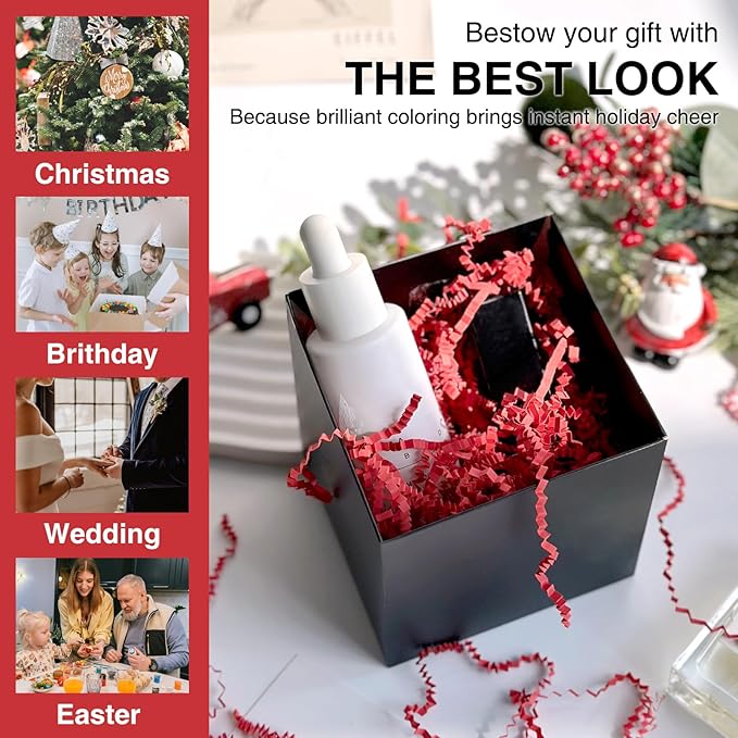 200g(7oz) Crinkle Paper Filler for Gift Baskets Gift Box Paper Shreds for Birthday, Weddings,Valentine's Day, Christmas (Red)