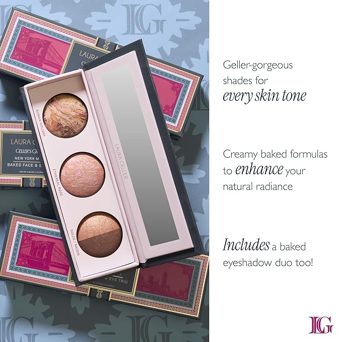 LAURA GELLER NEW YORK Holiday 2025 Gellers Greatest Kit - Baked Face & Eye Palette New York Minute + 4-in-1 Travel Makeup Brush