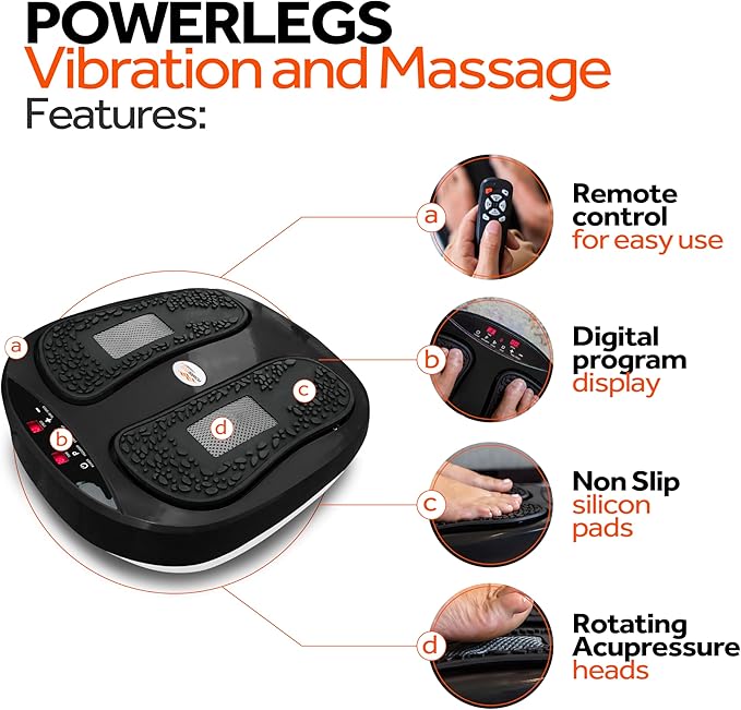 Power Legs Electric Foot Massager Machine with Remote Control, Adjustable Speed, Vibration - Calf Massager - Feet Massager for Neuropathy Pain Relief, Plantar Fasciitis, Leg Blood Circulation (Black)